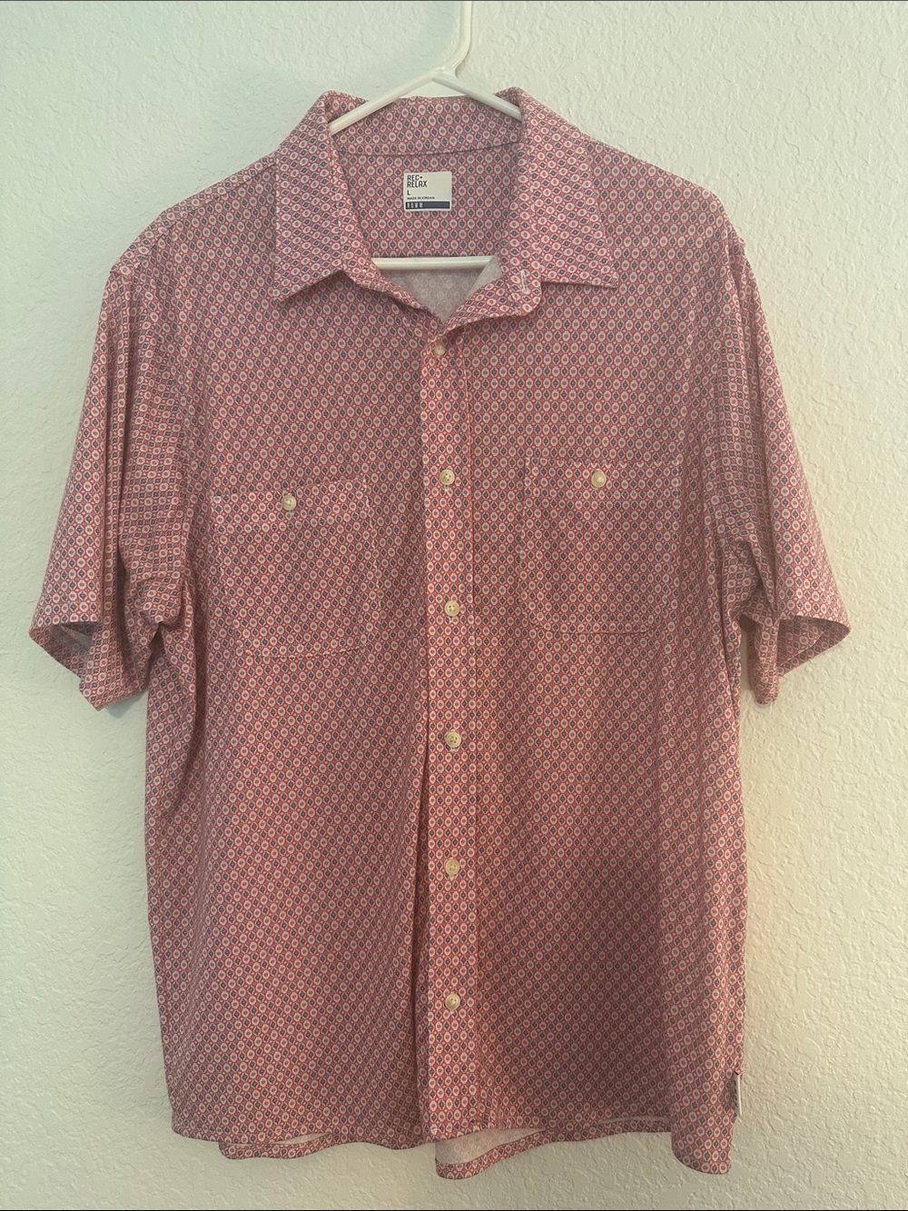 Rowm Relaxed Short-Sleeve Geometric Button-Down Shirt in Pink